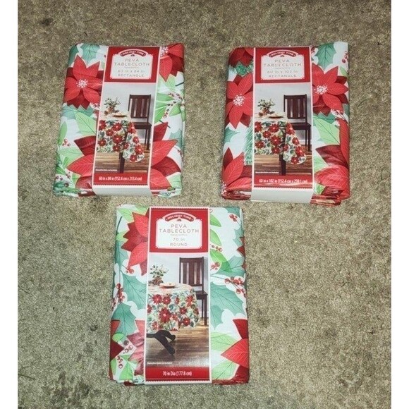 PEVA Poinsettia Tablecloth 60in X 84 in - Picture 3 of 3